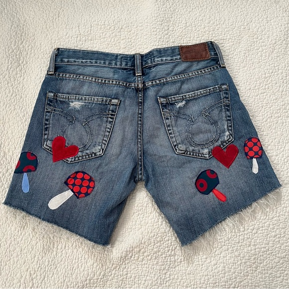 phish mushroom jorts cutoffs patchwork appliqué upcycled fishman donuts ⭕️💙♻️🌻 - Picture 2 of 9